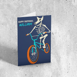 BMXバイクに乗ったワーウルフのスケルトン 男の子の誕生日 カード