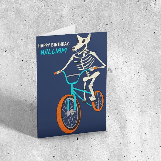 BMXバイクに乗ったワーウルフのスケルトン 男の子の誕生日 カード