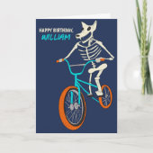 BMXバイクに乗ったワーウルフのスケルトン 男の子の誕生日 カード (正面)