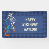 BMXバイクに乗ったワーウルフのスケルトン 男の子の誕生日 横断幕 (横)