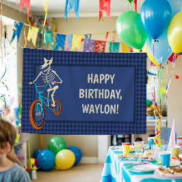 BMXバイクに乗ったワーウルフのスケルトン 男の子の誕生日 横断幕