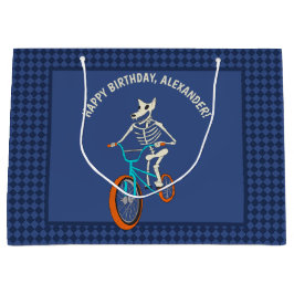 BMXバイクに乗ったワーウルフのスケルトン 男子の誕生日 ラージペーパーバッグ