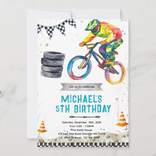 BMXバイクの誕生日パーティーの招待状 招待状 (正面)