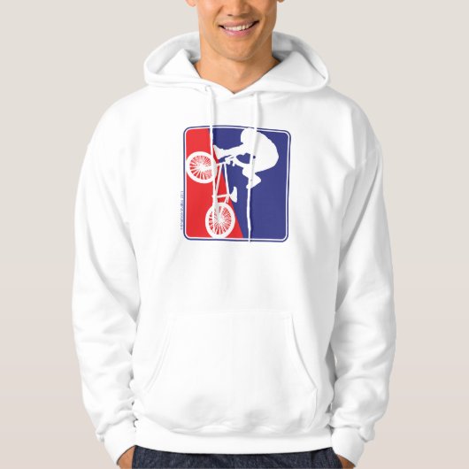 BMXバイクもしくは自転車に乗る人イン赤と青 パーカ (正面)