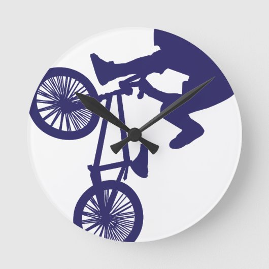 BMXバイクもしくは自転車に乗る人 ラウンド壁時計 (正面)