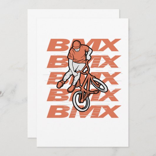 BMXバイクバイクもしくは自転車に乗る人エクストリームスポーツマウンテンバイクギフト 招待状 (正面/裏面)
