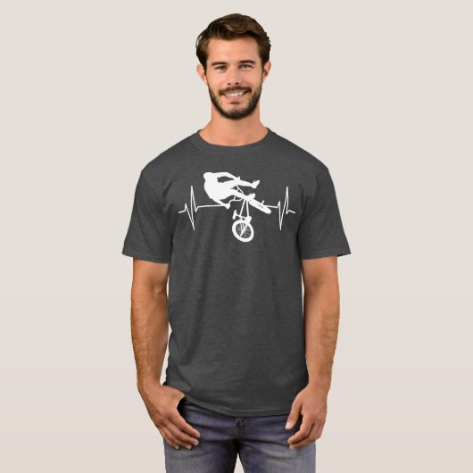 BMXバイクライダーハートビートラインモトクロスBMX Tシャツ (正面フル)