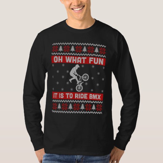 Bmxバイク自転車モトクロス醜いクリスマスセーター Tシャツ (正面)