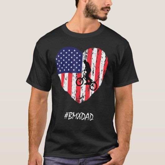 Bmxパパアメリカンフラッグハートヴィンテージ Tシャツ (正面)
