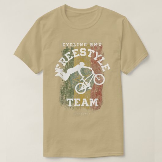 BMXフリースタイルバイクエチオピア国旗のサイクリングサイクリングBM Tシャツ (デザイン正面)