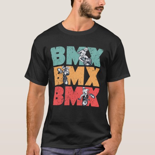 BMXヴィンテージ自転車モトクロスバイクもしくは自転車に乗る人レーシングフリー Tシャツ (正面)
