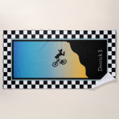 BMX自転車モトクロス市松模様に ビーチタオル (正面)