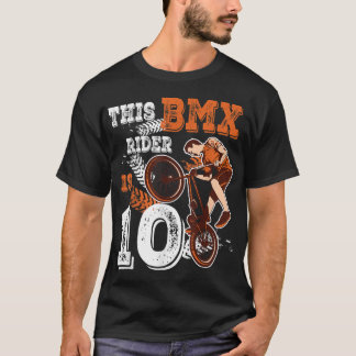 BMX誕生日10thバイクもしくは自転車に乗る人ギフト10年古いダートバイク Tシャツ