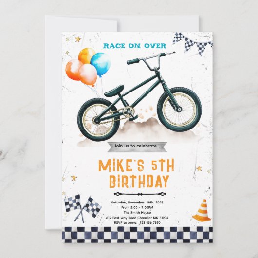 BMX Bike Birthday party Invitation 招待状 (正面)