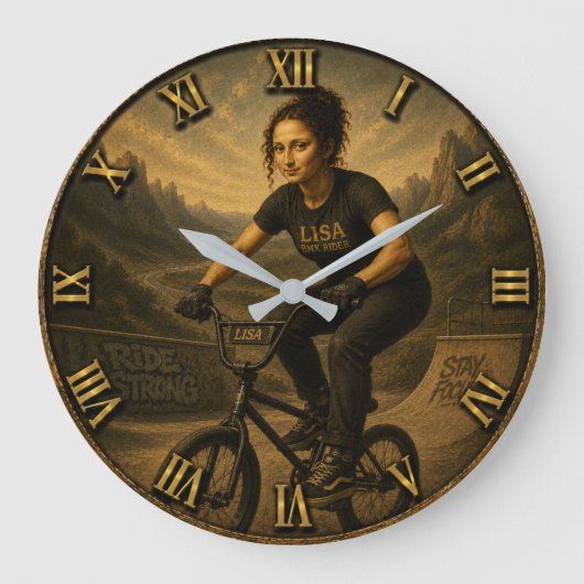 BMX Rider Funny Mona Lisa Cyclist Gift ラージ壁時計 (正面)