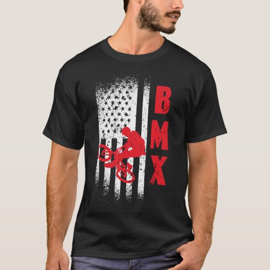 BMX USAアメリカ国旗のスポーツファンバイクサイクリング Tシャツ (正面)