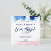 B'NAI（ユダヤ教の）バル・ミツバーハンドレターブルー&ピンクウォーター色 招待状 (スタンド正面)