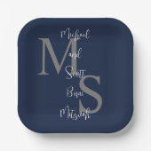 B'nai(ユダヤ教の)バル・ミツバーブルーホワイトブルゴーニュ名モノグラム ペーパープレート (正面)