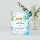 B'nai(ユダヤ教の)バル・ミツバーモダン金ゴールドターコイズ水彩 エンクロージャーカード (スタンド正面)