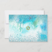 B'nai(ユダヤ教の)バル・ミツバーモダン金ゴールドターコイズ水彩 出欠カード (裏面)