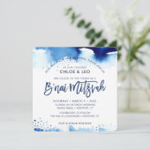 B'NAI（ユダヤ教の）バル・ミツバー招待状ハンドレターブルー 招待状 (スタンド正面)