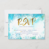 B'nai（ユダヤ教の）バル・ミツバー金ゴールドターコイズウォーターカラーエントレ 出欠カード (正面)