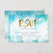 B'nai(ユダヤ教の)バル・ミツバー金ゴールドターコイズウォーターカラーエントレ 出欠カード (正面/裏面)