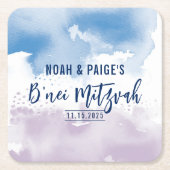 B'NEI（ユダヤ教の）バル・ミツバーシモダンール青水色 スクエアペーパーコースター (正面)