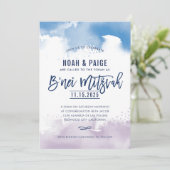 B'NEI(ユダヤ教の)バル・ミツバー手書きブルー&パープル水色 招待状 (スタンド正面)