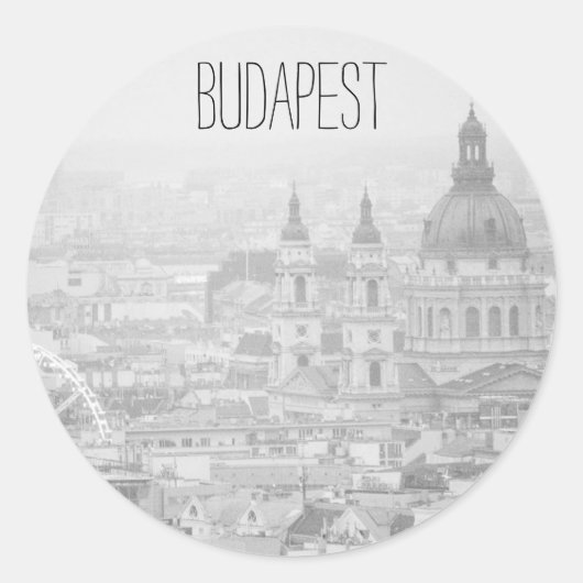 BnWブダペスト風景クラシックラウンドステッカー ラウンドシール (正面)