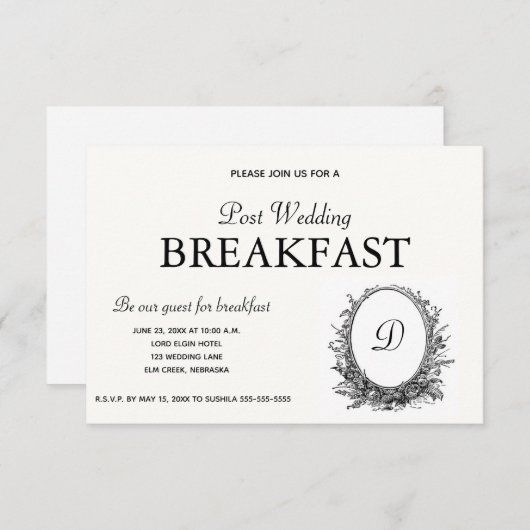 BNW花の輪の朝食招待状 出欠カード (正面/裏面)