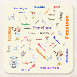 BO PEEP子供部屋RHYMEワードクラウド名コラージュ スクエアペーパーコースター