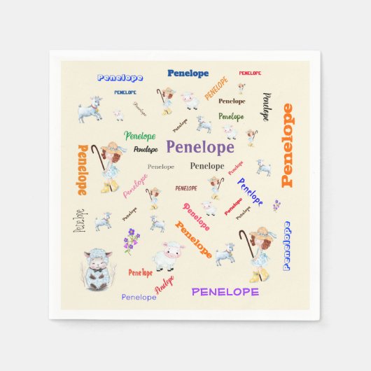 BO PEEP子供部屋RHYMEワードクラウド名コラージュ スタンダードカクテルナプキン (正面)