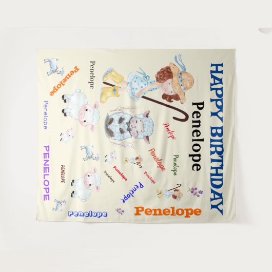 BO PEEP子供部屋RHYMEワードクラウド名コラージュ タペストリー (正面(横))