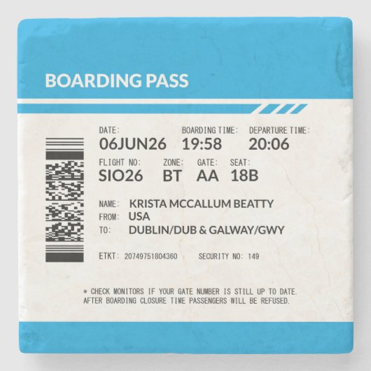 Boarding Pass 6000x6000 (blue) DAM12 ストーンコースター (正面)