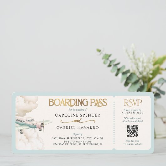 Boarding Pass Airplane Wedding Invitation 招待状 (スタンド正面)