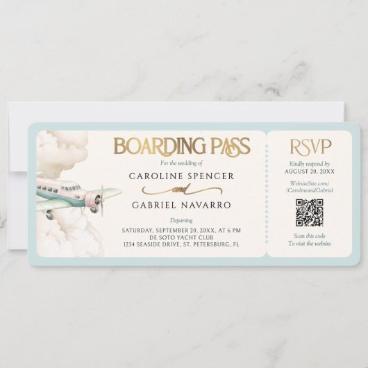 Boarding Pass Airplane Wedding Invitation 招待状 (正面)