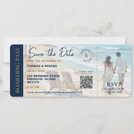 Boarding Pass Beach Save The Date QR Code Wedding 招待状