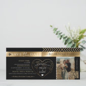 Boarding Pass Black Gold Wedding Save The Date 招待状 (スタンド正面)