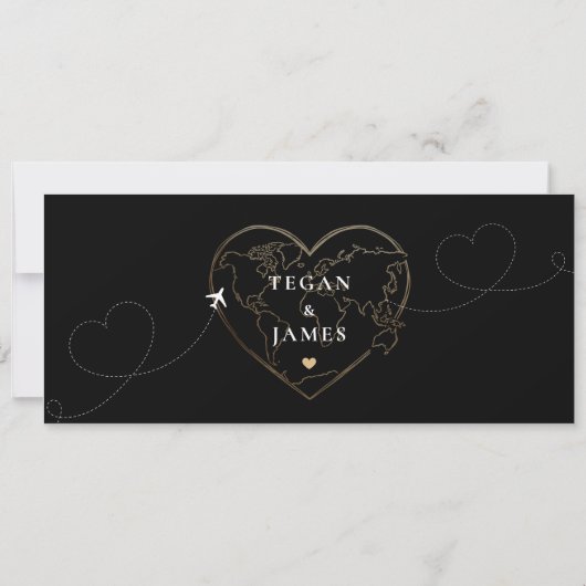 Boarding Pass Black Gold Wedding Save The Date 招待状 (裏面)