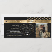 Boarding Pass Black Gold Wedding Save The Date 招待状 (正面)