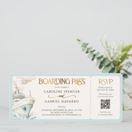 Boarding Pass Cruise Wedding Invitation 招待状 (スタンド正面)