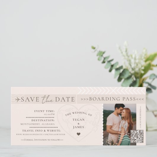 Boarding Pass Destination Wedding Save The Date 招待状 (スタンド正面)