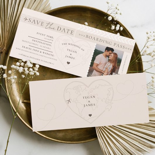 Boarding Pass Destination Wedding Save The Date 招待状
