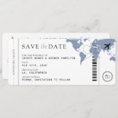 Boarding Pass Dusty Blue 3 Photos Wedding セーブザデート (正面/裏面)