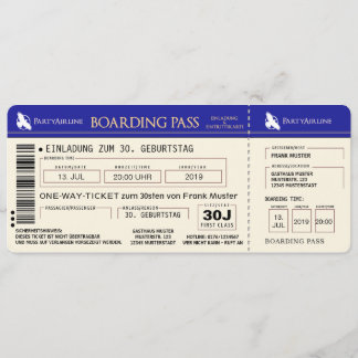 BOARDING PASS Flugticket Einladungskarte (blau) 招待状