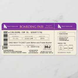BOARDING PASS Flugticket Einladungskarte (lila) 招待状