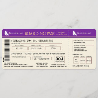 BOARDING PASS Flugticket Einladungskarte (lila) 招待状