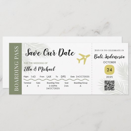 Boarding Pass Save the Date – Destination Wedding (正面/裏面)