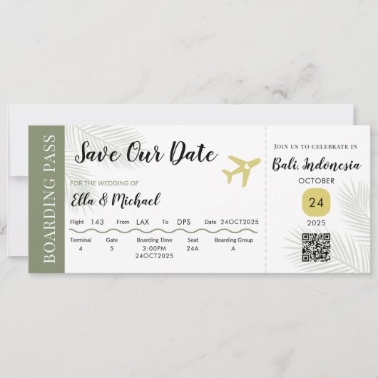 Boarding Pass Save the Date – Destination Wedding (正面)